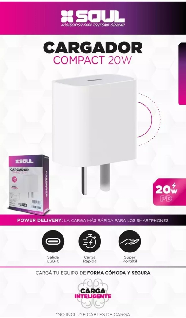 CARGADOR USB SOUL CVJ-PD20WL QC 20w TC-L