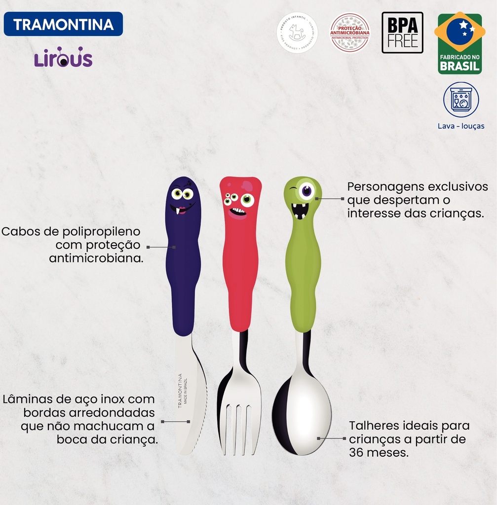JUEGO CUBIERTOS TRAMONTINA 23797/910 INFANTIL LIROUS 3PZS