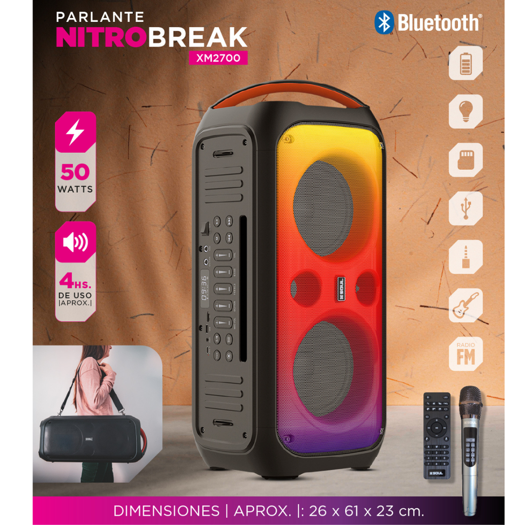 PARLANTE SOUL XM2700 NITRO BREAK 50W LED NEGRO