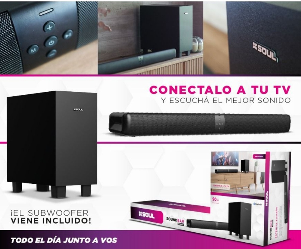 BARRA SONIDO SOUL PLT-XM2800 90W C/SUBWOOFER 30W