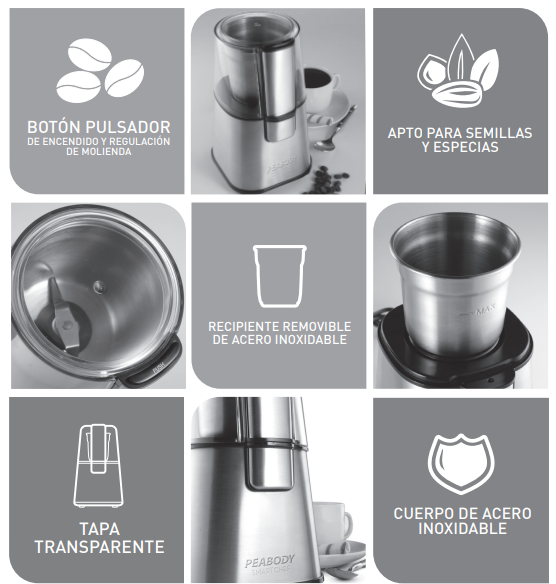 MOLINILLO DE CAFE PEABODY PE-MC9100 220W