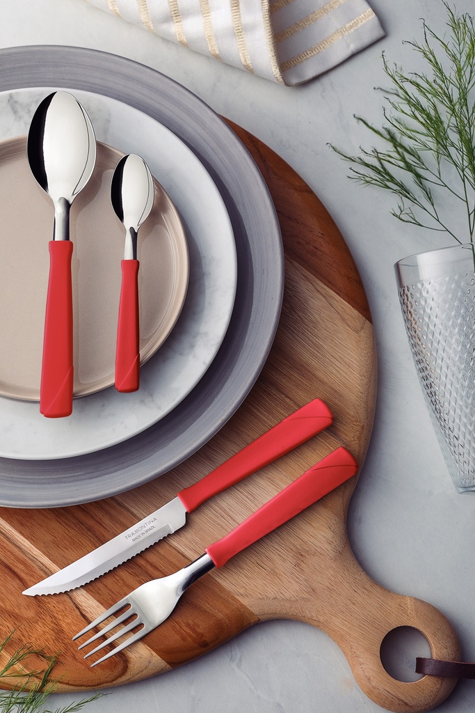CUCHARAS DE MESA TRAMONTINA 23163/970 NEW KOLOR 12PZS ROJO