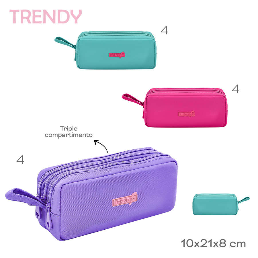 CARTUCHERA TRENDY 30244 ROSA CON FUCSIA TRIPLE