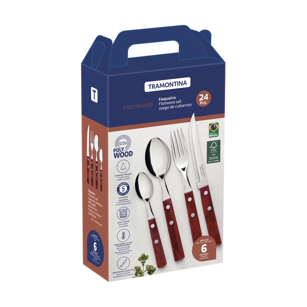 JUEGO DE CUBIERTOS TRAMONTINA 21199/705 POLYWOOD 24PZS