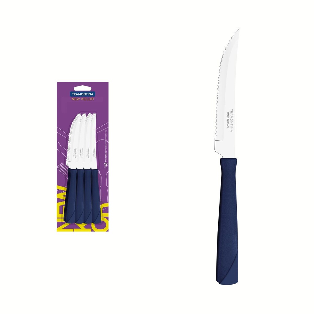 CUCHILLOS P/ASADO TRAMONTINA 23160/914 NEW KOLOR 12PZS AZUL