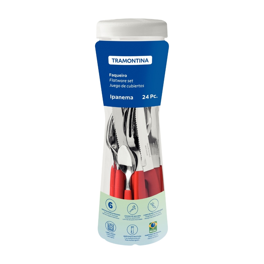 JUEGO DE CUBIERTOS TRAMONTINA 23399/791 IPANEMA 24PZS  ROJO