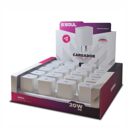 [164-73121] CARGADOR USB SOUL CVJ-PD20WX20 QC 20w SIN CABLE 20 UNIDADES
