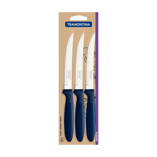 [086-45644] CUCHILLOS P/ASADO TRAMONTINA 23360/315 IPANEMA 3PZS AZUL
