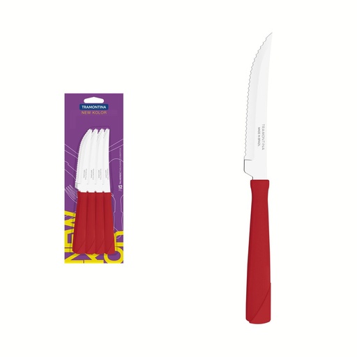 [086-27330] CUCHILLOS P/ASADO TRAMONTINA 23160/974 NEW KOLOR 12PZS ROJO