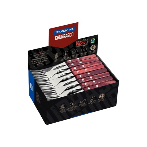 [086-00814] TENEDOR DE MESA TRAMONTINA 21198/718 POLYWOOD 60PZS ROJO