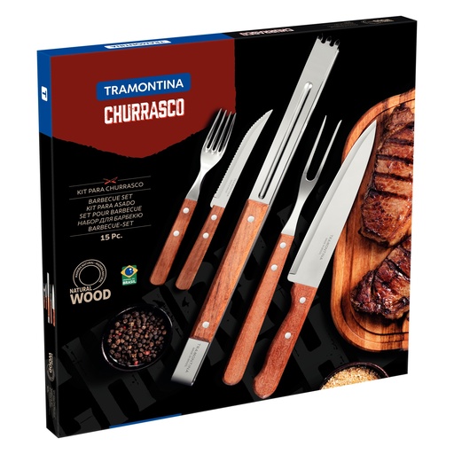 [086-76891] KIT P/ASADO TRAMONTINA 22399/028 CHURRASCO 15 PZS