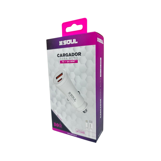 [164-74777] CARGADOR DE AUTO SOUL CA-DPD38WL 38W TIPO C A LIGHTNING