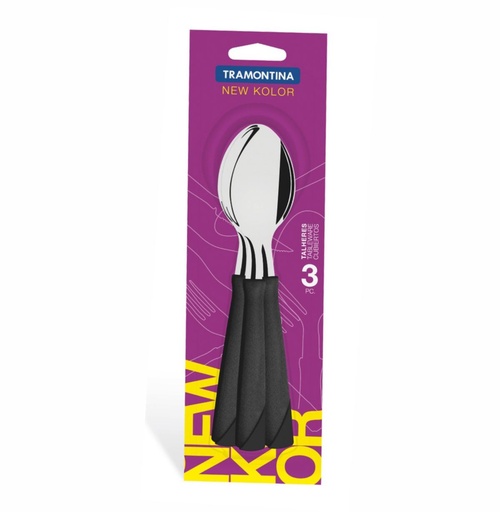 [086-63300] CUCHARA DE MESA TRAMONTINA 23163/300 NEW KOLOR 3 PZS NEGRO