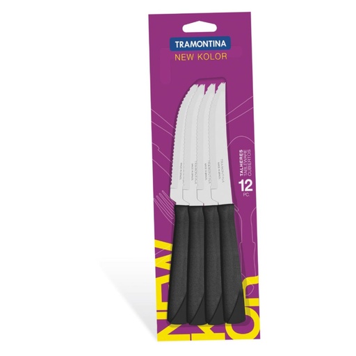 [086-60904] CUCHILLO P/ASADO TRAMONTINA 23160/904 NEW KOLOR 12 PZS NEGRO