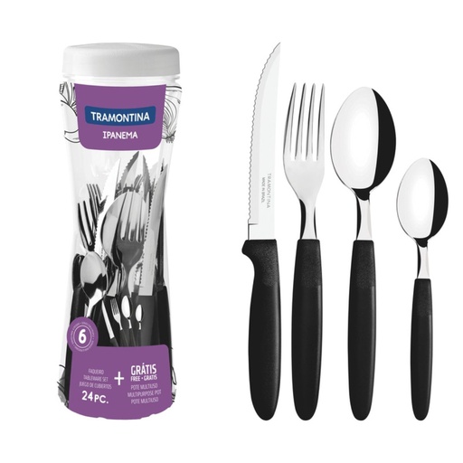 [086-99091] JUEGO DE CUBIERTOS TRAMONTINA 23399/091 IPANEMA 24PZS NEGRO